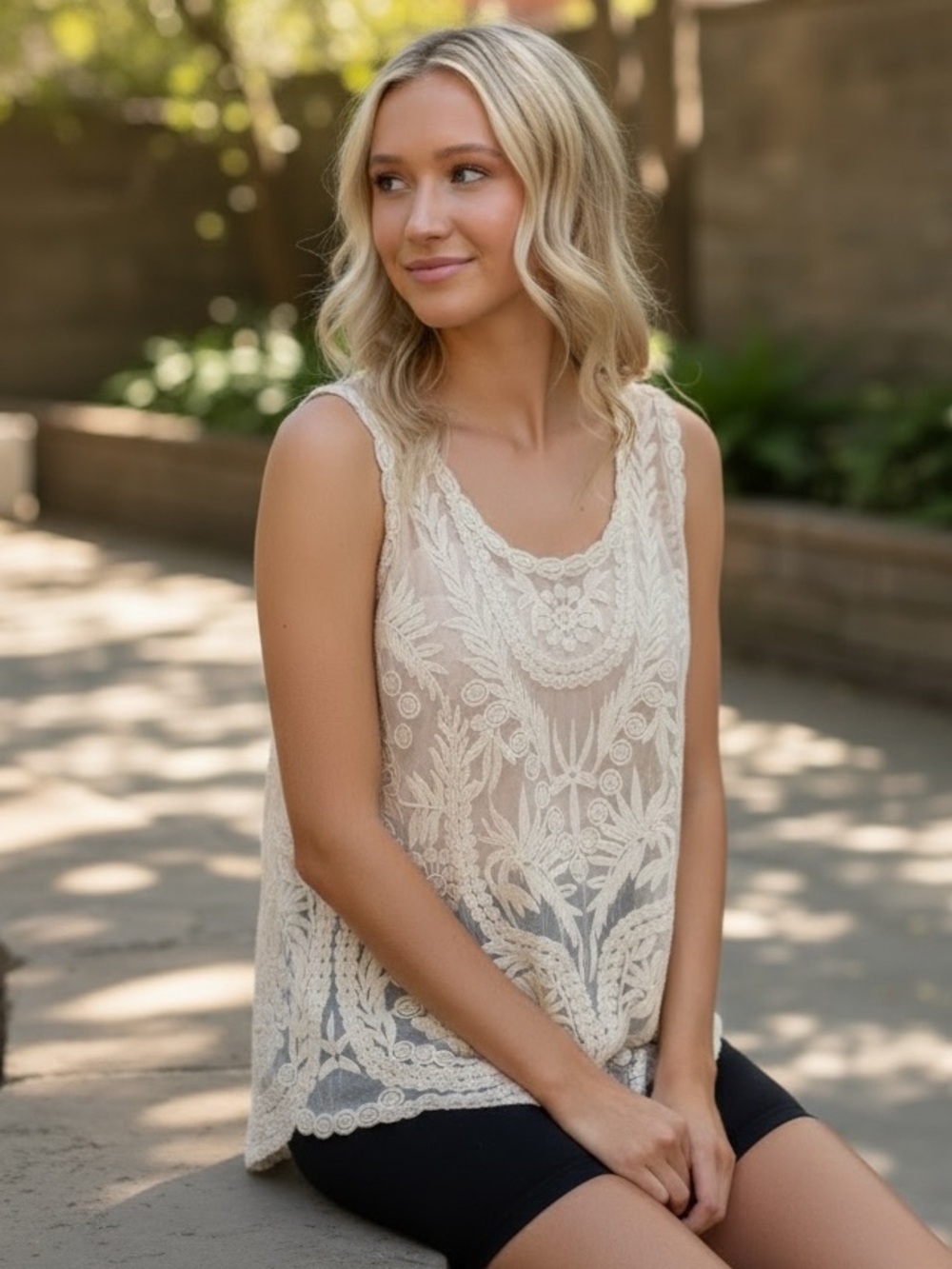 Cream Lace Embroidered Sleeveless Camisole